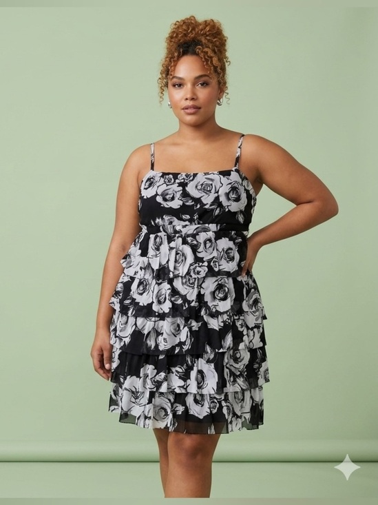 Ricki's Dresses & Skirts - Ricki's Black and White Floral Knit Dress XXL frills, ruffles